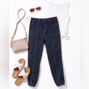 Berkeley Jensen Denim Jogger Pants Large Dark Wash Elastic Waist Athleisure